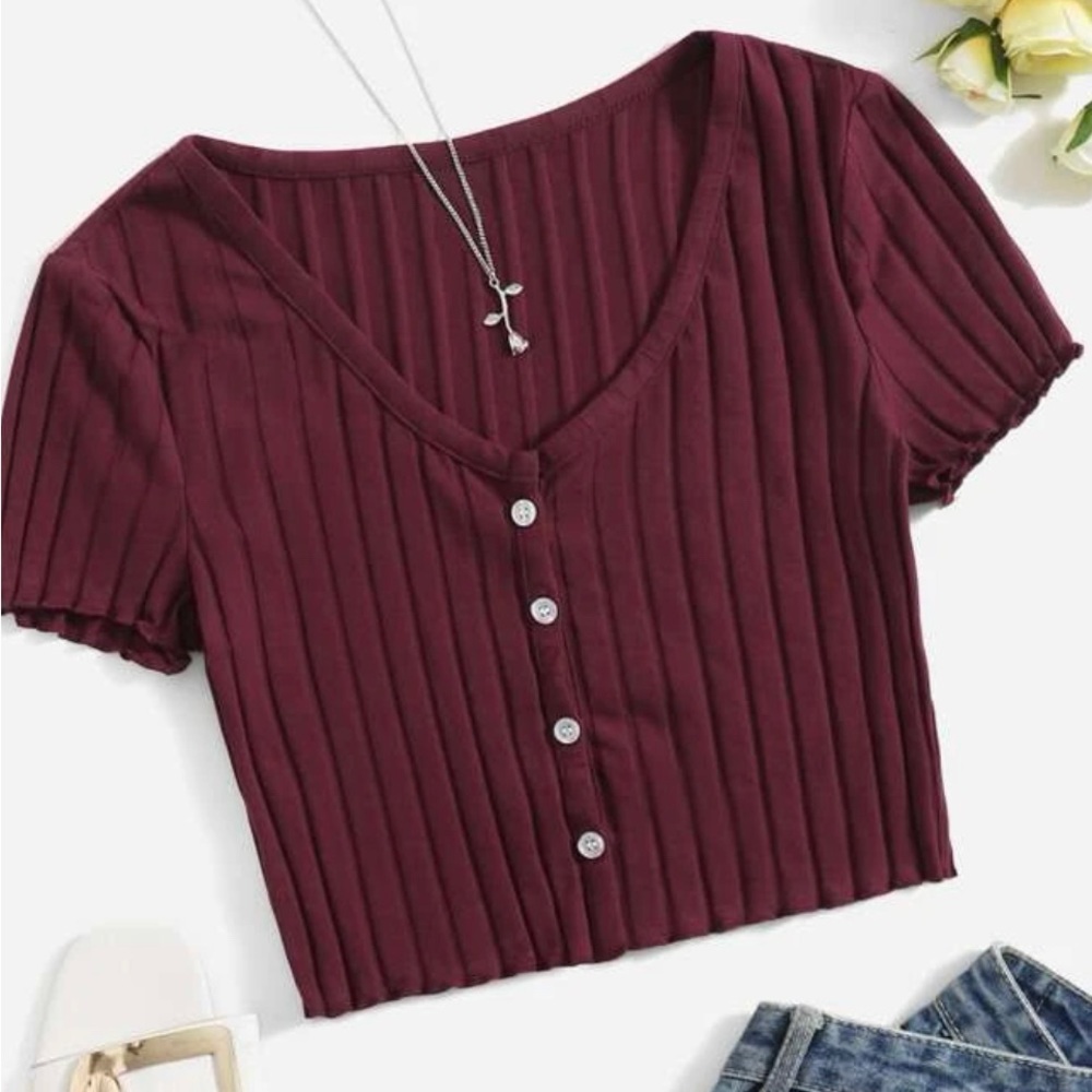Shein Button Up Rib Knit Crop Top